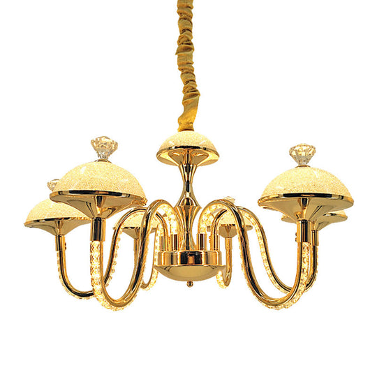 K9 Crystal Pendant Chandelier with LED Gold Hanging Light - Modernism Bowl Shape & Frosted Glass Shade