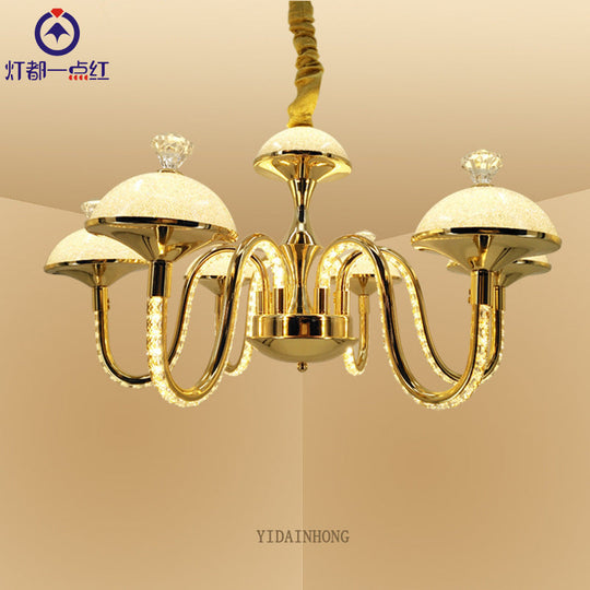 Modern K9 Crystal Pendant Chandelier With Frosted Glass Shade Gold