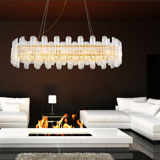Modern Gold Linear Chandelier Light With Clear Crystal Led Pendants - Ideal For Living Room