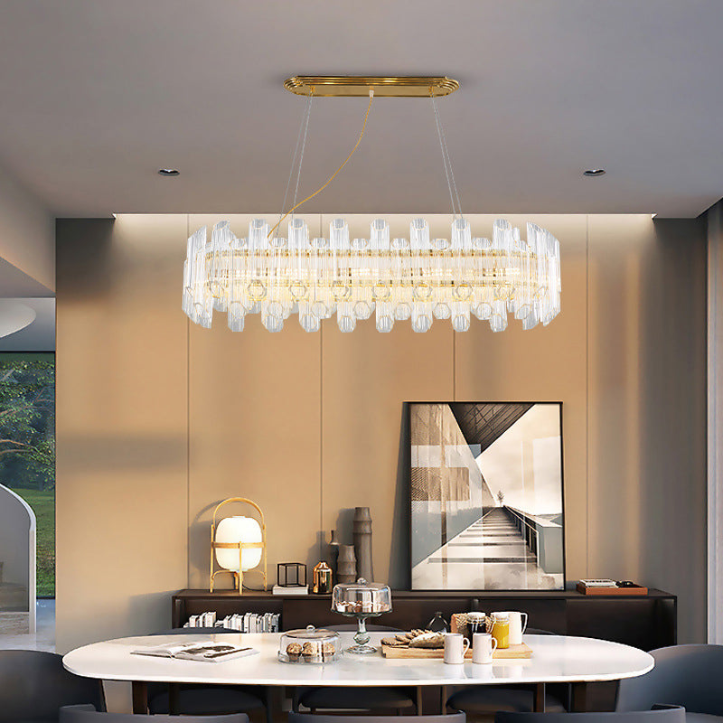Modern Gold Linear Chandelier Light With Clear Crystal Led Pendants - Ideal For Living Room
