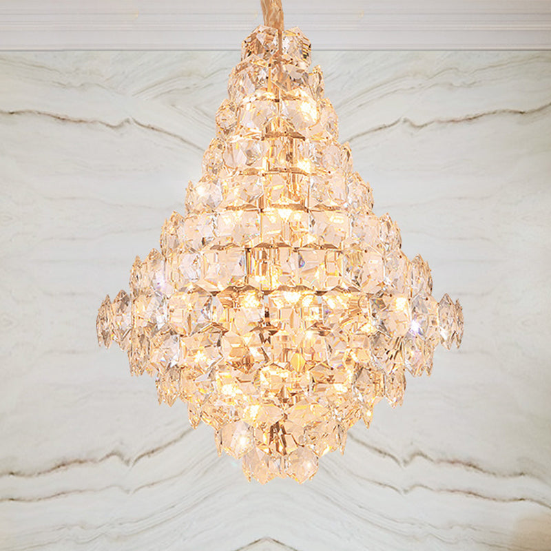 Modern Clear Crystal Glass Teardrop Chandelier - 12 Bulb LED Pendant Ceiling Light in Gold for Living Room