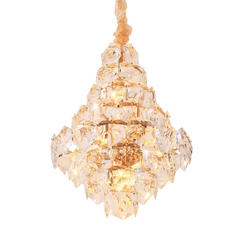 Modern Clear Crystal Glass Teardrop Chandelier - 12 Bulb LED Pendant Ceiling Light in Gold for Living Room