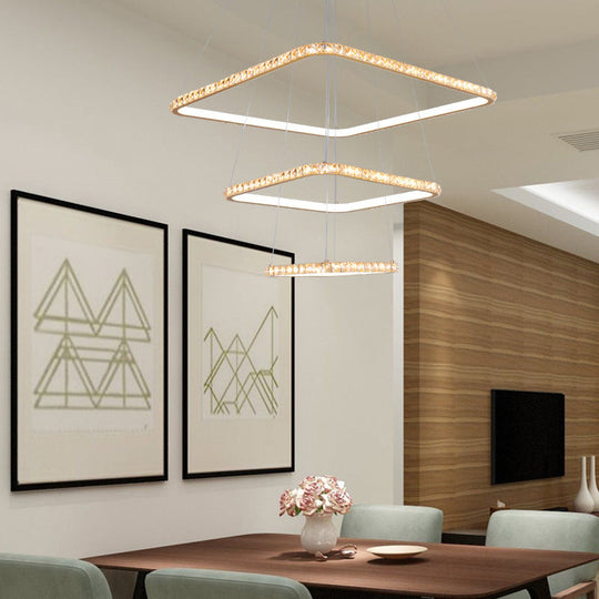 Modernism 3-Tier Gold Chandelier with Clear Crystal LED Pendant - Restaurant Lighting in 3 Colors