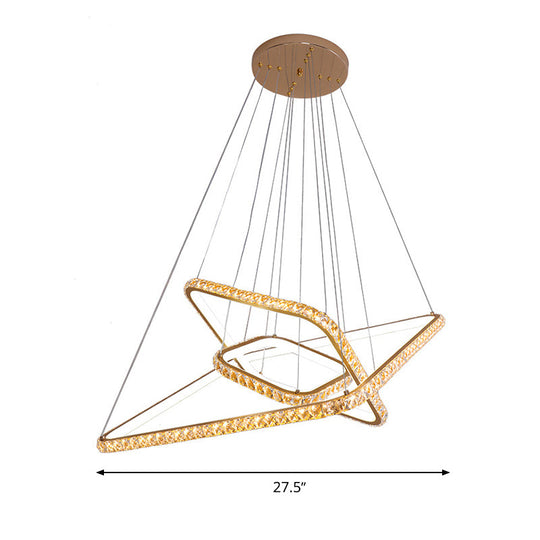 3-Tier Modernism Chandelier Light With Led Clear Crystal Gold Finish - Restaurant Pendant Lighting