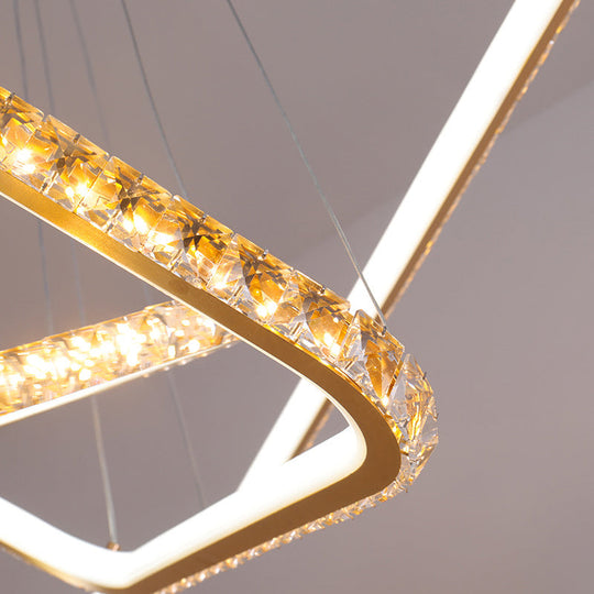 3-Tier Modernism Chandelier Light With Led Clear Crystal Gold Finish - Restaurant Pendant Lighting