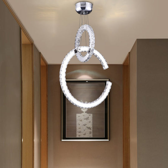Modern LED Chandelier Lighting for Living Room - 2-Tier Chrome Pendant Light with Beveled K9 Crystal Shade in Warm/White/3 Color Light