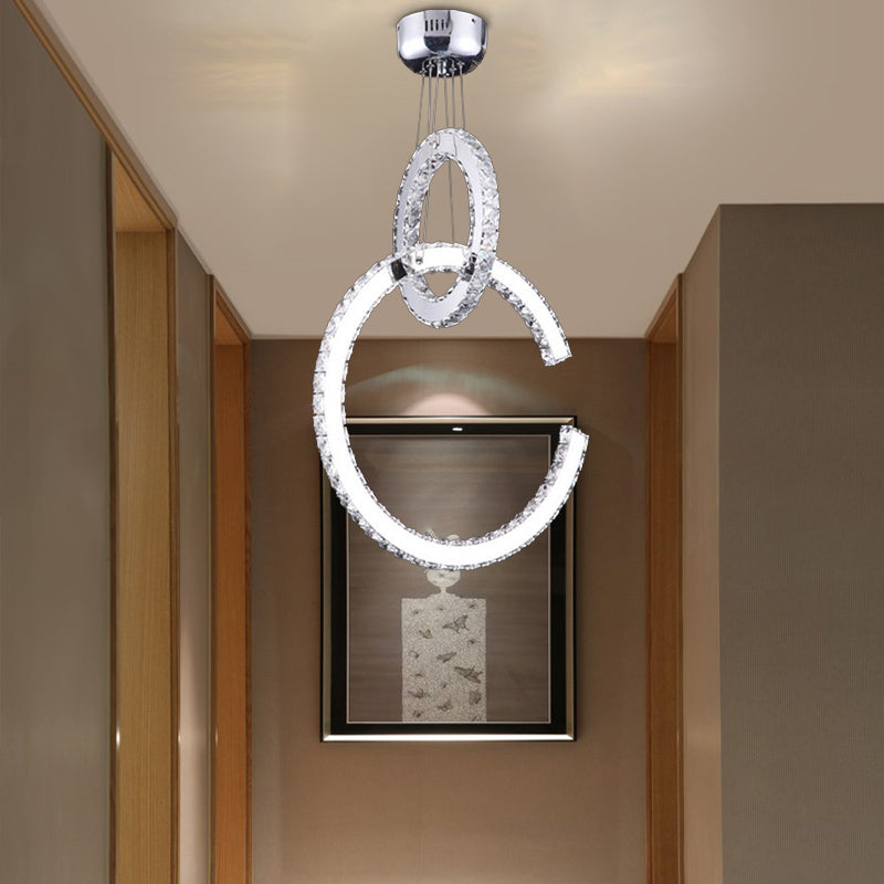 Modern Chrome Led Chandelier With 2-Tier Crystal Shade - Warm/White/Color Light Options / Warm
