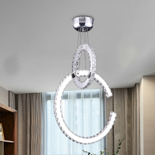 Modern Chrome Led Chandelier With 2-Tier Crystal Shade - Warm/White/Color Light Options / White