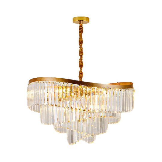 Gold Tiered Led Chandelier Light - Modern 10-Head Crystal Pendant For Living Room