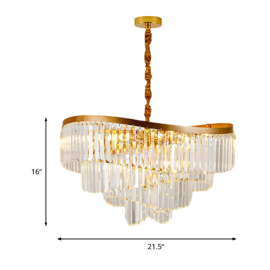 Gold Tiered Led Chandelier Light - Modern 10-Head Crystal Pendant For Living Room
