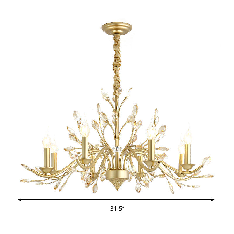 Modern Crystal Pendant Chandelier With Brass Hanging Light - 5/6/8 Bulbs 22/27.5/31.5 Width