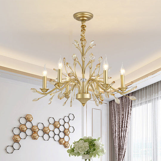 Modern Crystal Pendant Chandelier With Brass Hanging Light - 5/6/8 Bulbs 22/27.5/31.5 Width / 27.5