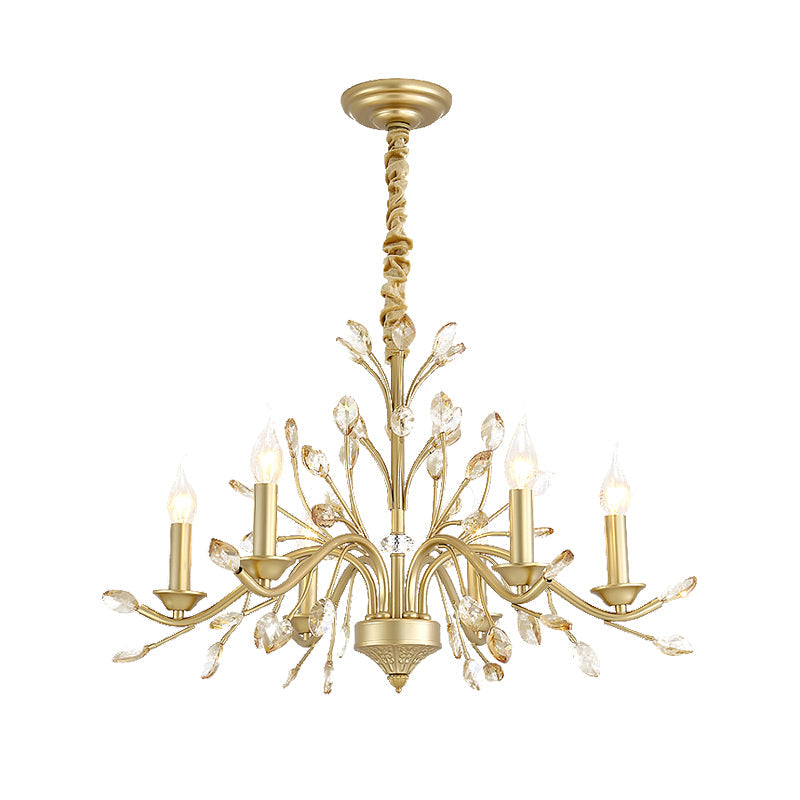 Modern Crystal Pendant Chandelier - Brass Hanging Light with Candle Bulbs, 22"/27.5"/31.5" W
