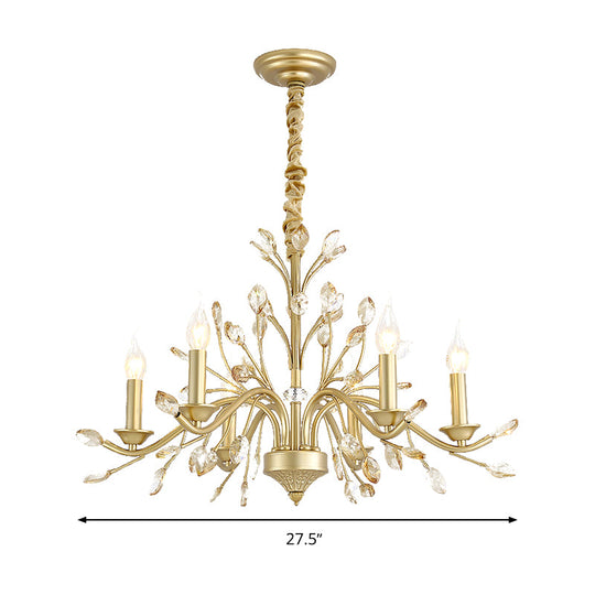Modern Crystal Pendant Chandelier - Brass Hanging Light with Candle Bulbs, 22"/27.5"/31.5" W