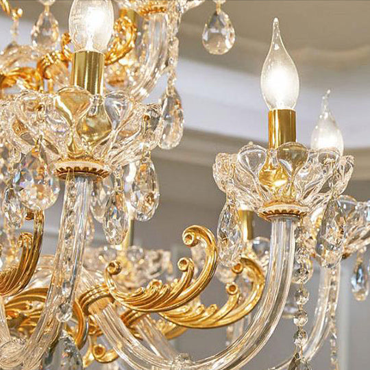 Modern Gold Candelabra Chandelier Light - 8 Heads Metal Pendant Lighting With Dangling Crystal