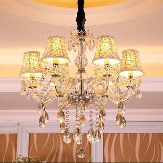 Clear Crystal Bell Chandelier - Modern Living Room Pendant Lamp 6/8 Bulbs Beige 23/28 W / 28