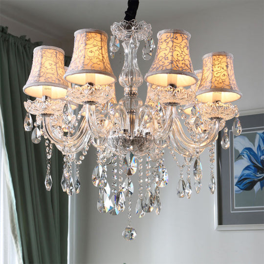 Clear Crystal Bell Chandelier - Modern Living Room Pendant Lamp 6/8 Bulbs Beige 23/28 W