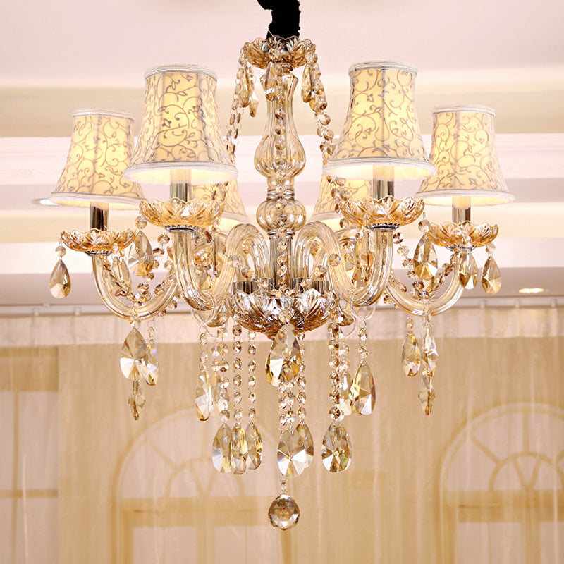 Clear Crystal Modernist Bell Ceiling Chandelier with 6/8 Bulbs - Living Room Pendant Lamp in Beige - 23"/28" W"
(Note: The original title was already relatively concise, so this alternative title is a slight modification.)