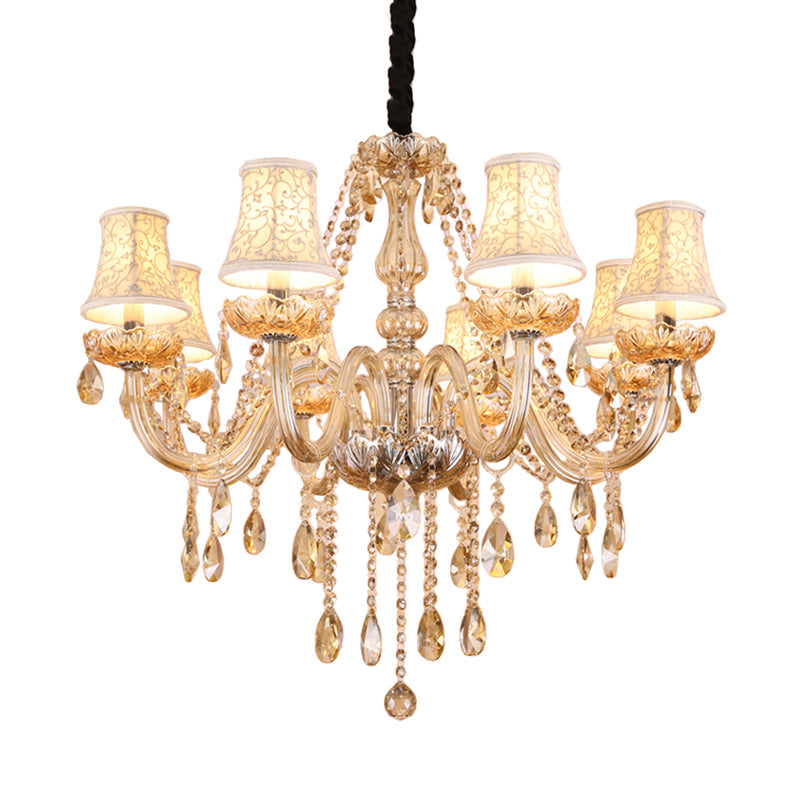 Clear Crystal Bell Chandelier - Modern Living Room Pendant Lamp 6/8 Bulbs Beige 23/28 W