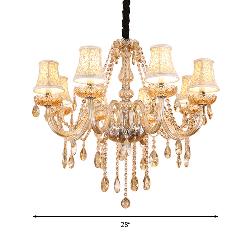 Clear Crystal Bell Chandelier - Modern Living Room Pendant Lamp 6/8 Bulbs Beige 23/28 W