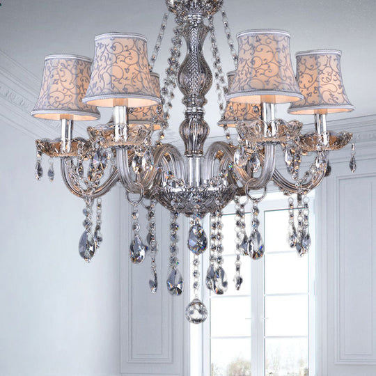 Clear Crystal Bell Chandelier - Modern Living Room Pendant Lamp 6/8 Bulbs Beige 23/28 W / 23