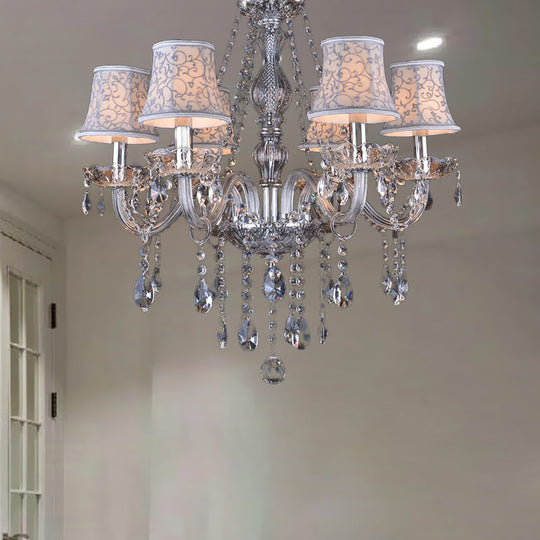 Clear Crystal Bell Chandelier - Modern Living Room Pendant Lamp 6/8 Bulbs Beige 23/28 W