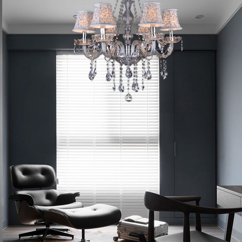 Clear Crystal Bell Chandelier - Modern Living Room Pendant Lamp 6/8 Bulbs Beige 23/28 W
