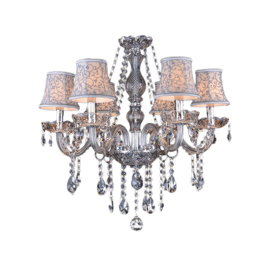 Clear Crystal Bell Chandelier - Modern Living Room Pendant Lamp 6/8 Bulbs Beige 23/28 W