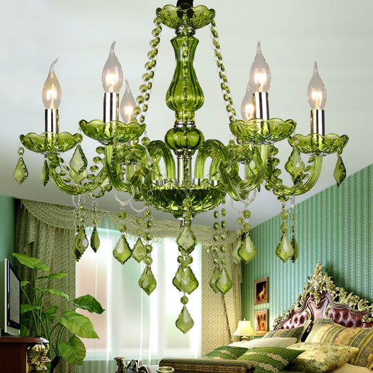 Modern Crystal Candle Chandelier - Green Pendant Lighting for Bedroom (6/18 Lights) - 23"/37.5" W