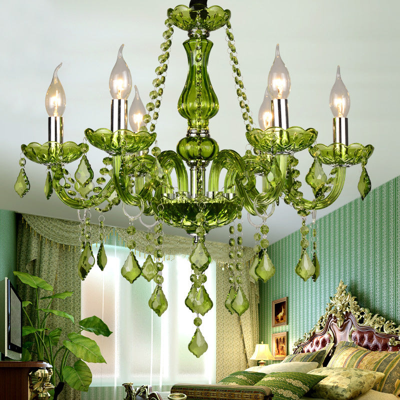 Modern Crystal Chandelier: Green Hanging Pendant For Bedroom - 6/18 Lights 23/37.5 W / 37.5