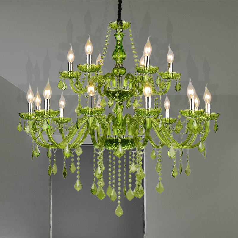 Modern Crystal Candle Chandelier - Green Pendant Lighting for Bedroom (6/18 Lights) - 23"/37.5" W