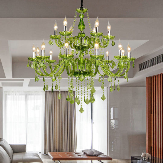 Modern Crystal Candle Chandelier - Green Pendant Lighting for Bedroom (6/18 Lights) - 23"/37.5" W