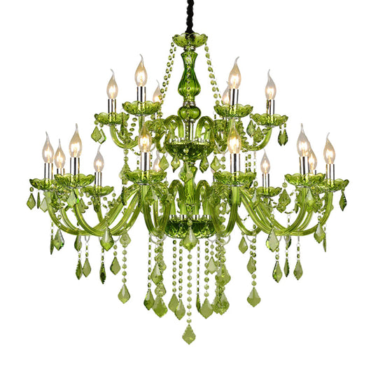 Modern Crystal Candle Chandelier - Green Pendant Lighting for Bedroom (6/18 Lights) - 23"/37.5" W