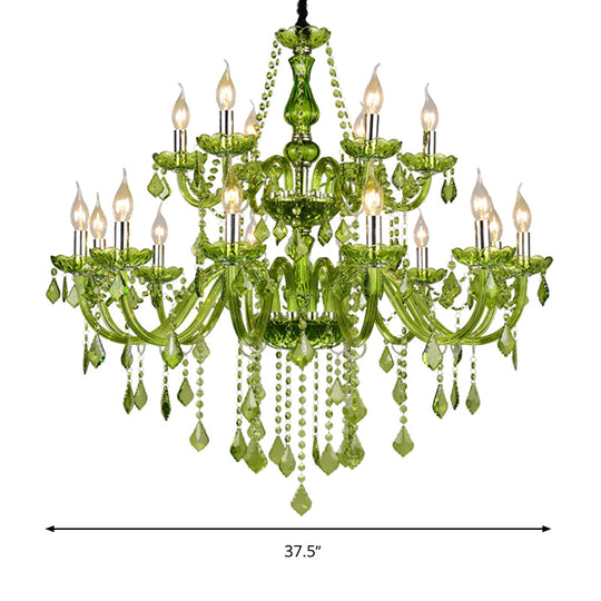 Modern Crystal Candle Chandelier - Green Pendant Lighting for Bedroom (6/18 Lights) - 23"/37.5" W