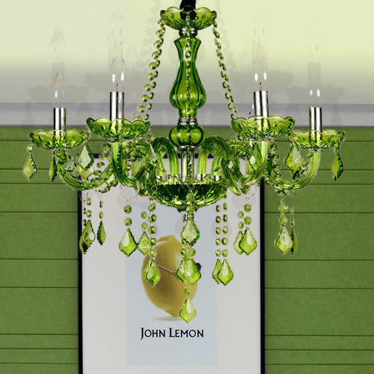 Modern Crystal Candle Chandelier - Green Pendant Lighting for Bedroom (6/18 Lights) - 23"/37.5" W