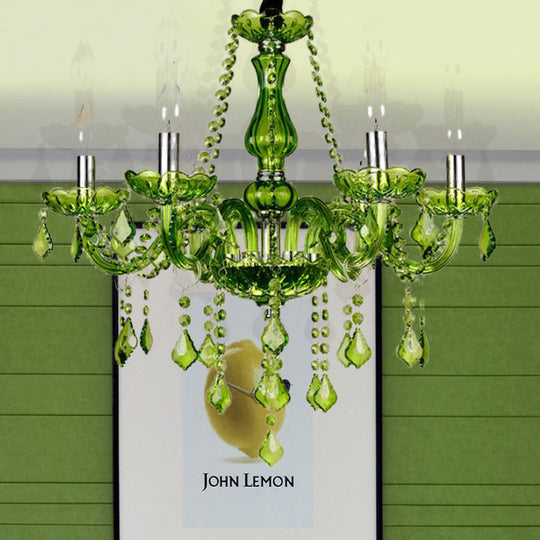 Modern Crystal Chandelier: Green Hanging Pendant For Bedroom - 6/18 Lights 23/37.5 W / 23
