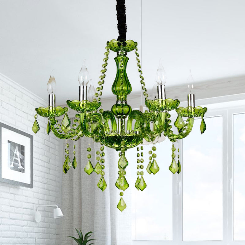 Modern Crystal Candle Chandelier - Green Pendant Lighting for Bedroom (6/18 Lights) - 23"/37.5" W