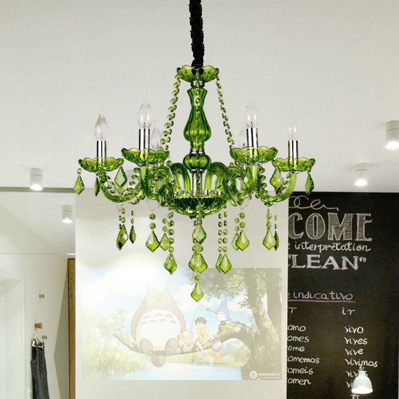 Modern Crystal Candle Chandelier - Green Pendant Lighting for Bedroom (6/18 Lights) - 23"/37.5" W