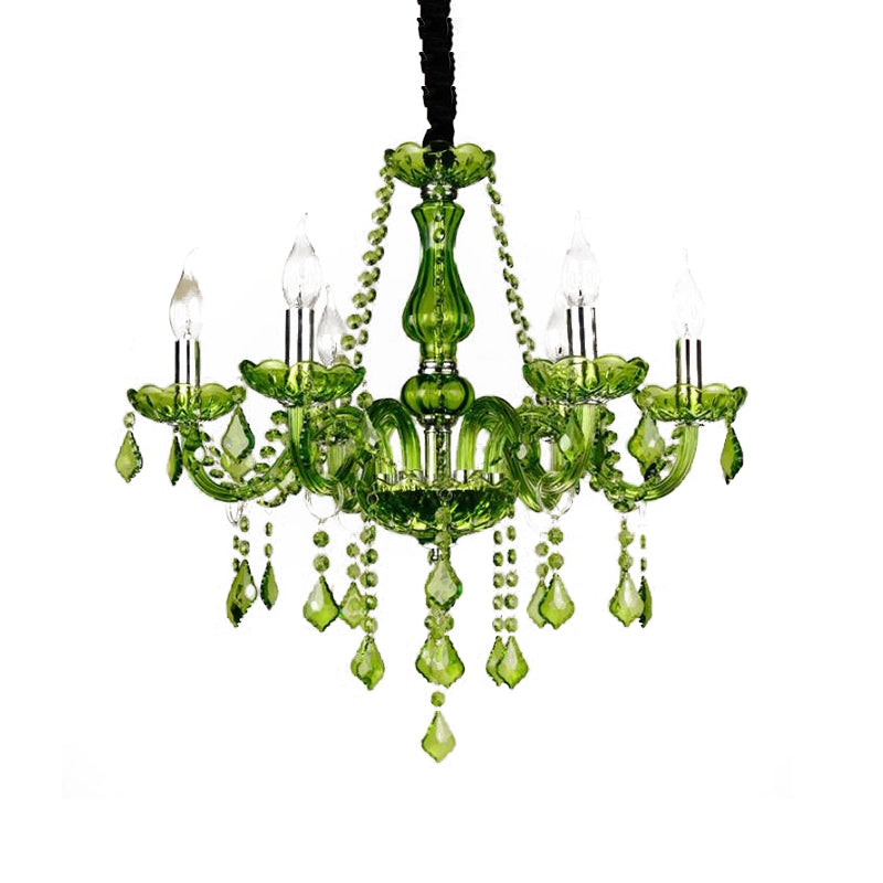 Modern Crystal Candle Chandelier - Green Pendant Lighting for Bedroom (6/18 Lights) - 23"/37.5" W