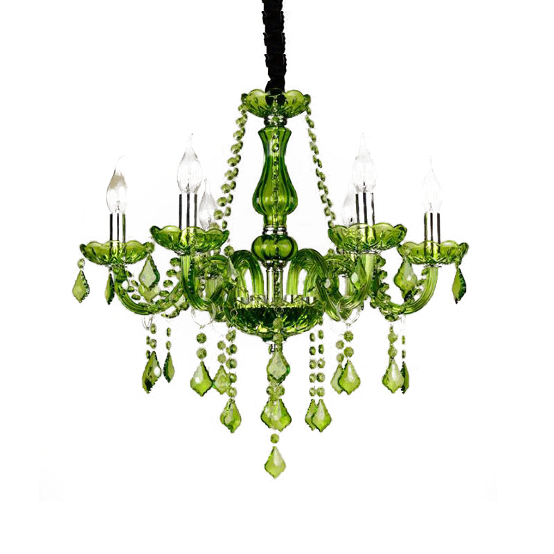 Modern Crystal Chandelier: Green Hanging Pendant For Bedroom - 6/18 Lights 23/37.5 W