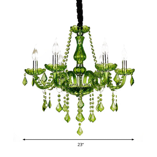 Modern Crystal Candle Chandelier - Green Pendant Lighting for Bedroom (6/18 Lights) - 23"/37.5" W