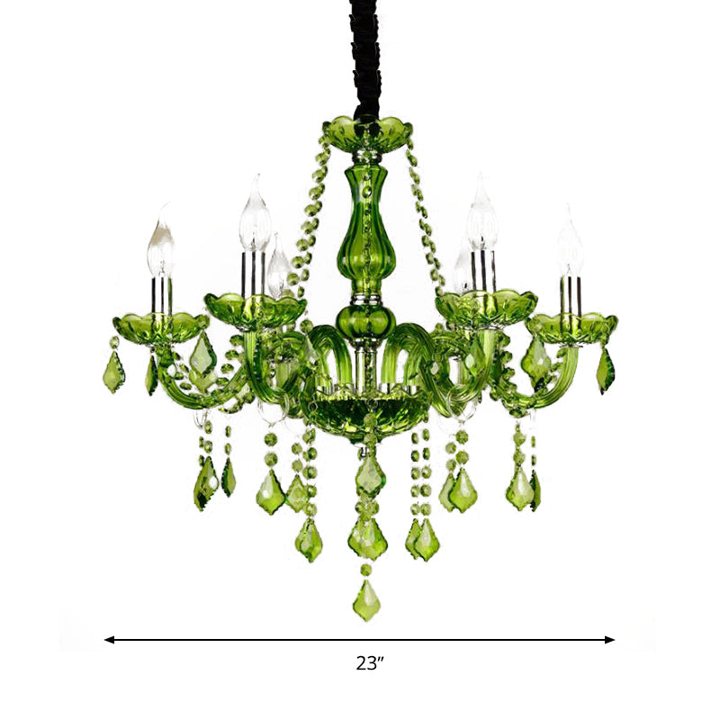 Modern Crystal Chandelier: Green Hanging Pendant For Bedroom - 6/18 Lights 23/37.5 W