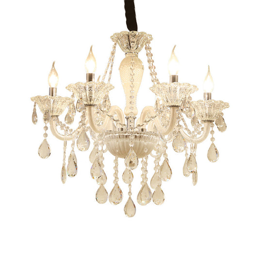 Modern Crystal Glass Candle Chandelier - 6 Bulb Pendant Ceiling Light For Living Room In White