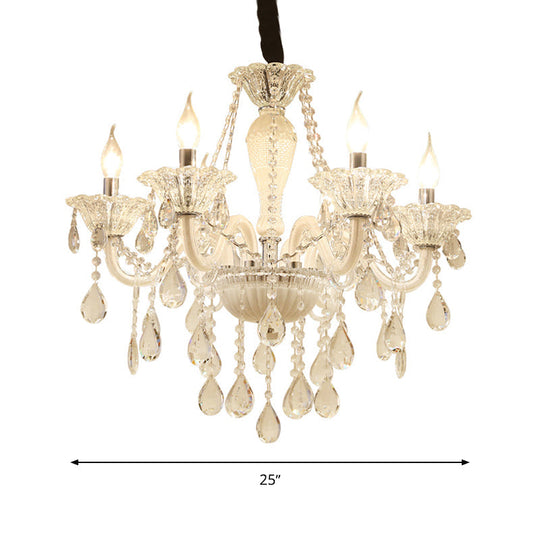 Modern Crystal Glass Candle Chandelier - 6 Bulb Pendant Ceiling Light For Living Room In White