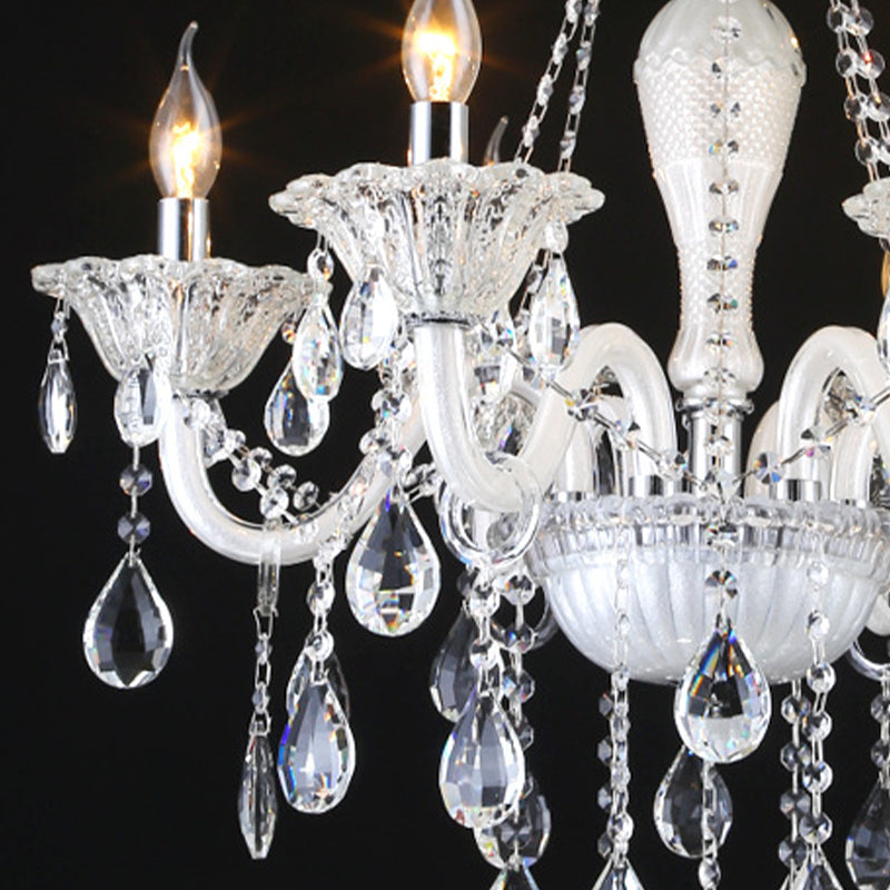 Modern Clear Crystal Glass Chandelier with 6 Bulbs - White Pendant Ceiling Light