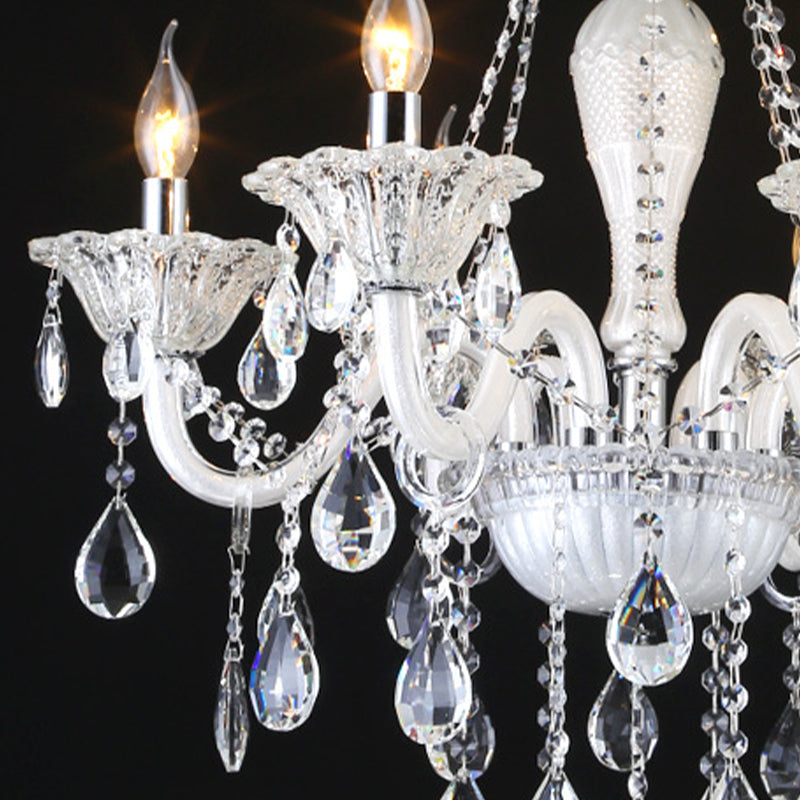 Modern Crystal Glass Candle Chandelier - 6 Bulb Pendant Ceiling Light For Living Room In White