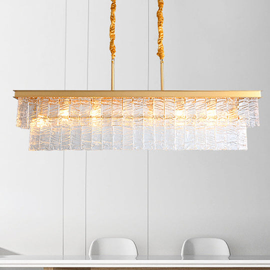 Gold 6-Head Water Crystal Pendant Light: Modern Rectangular Island Ceiling Fixture