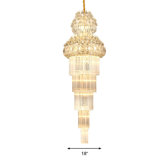 12 Heads Stairway Chandelier Pendant Light with Crystal Rod Gold Suspension Lamp