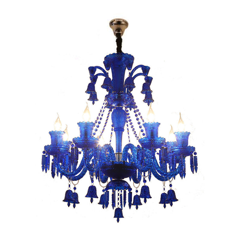 Modern Blue Crystal Chandelier Pendant Light with 8 Heads for Living Room