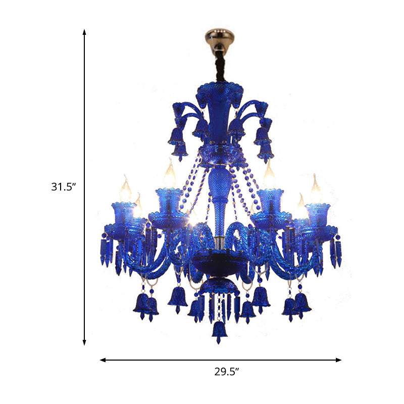 Modern Blue Crystal Pendant Chandelier Light - 8 Heads Living Room Lighting